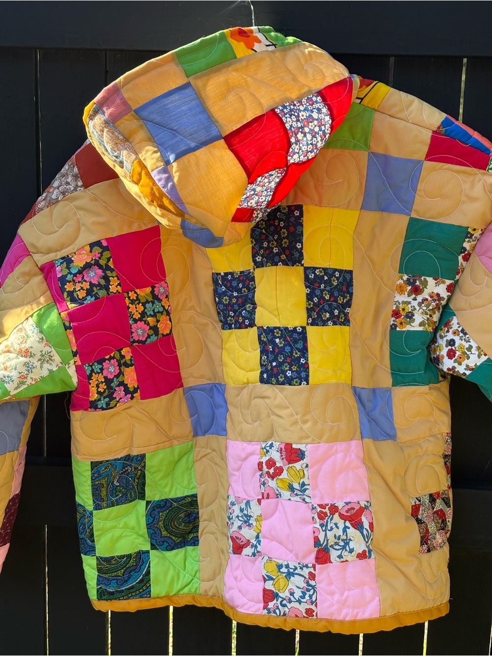 Colorful Patchwork Womans Hooded Jacket, upcycled - Picture 3 of 14